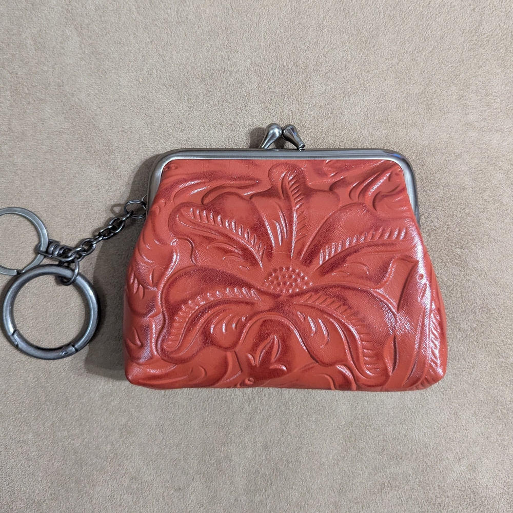 Patricia Nash Embossed Floral Cognac Coin Purse